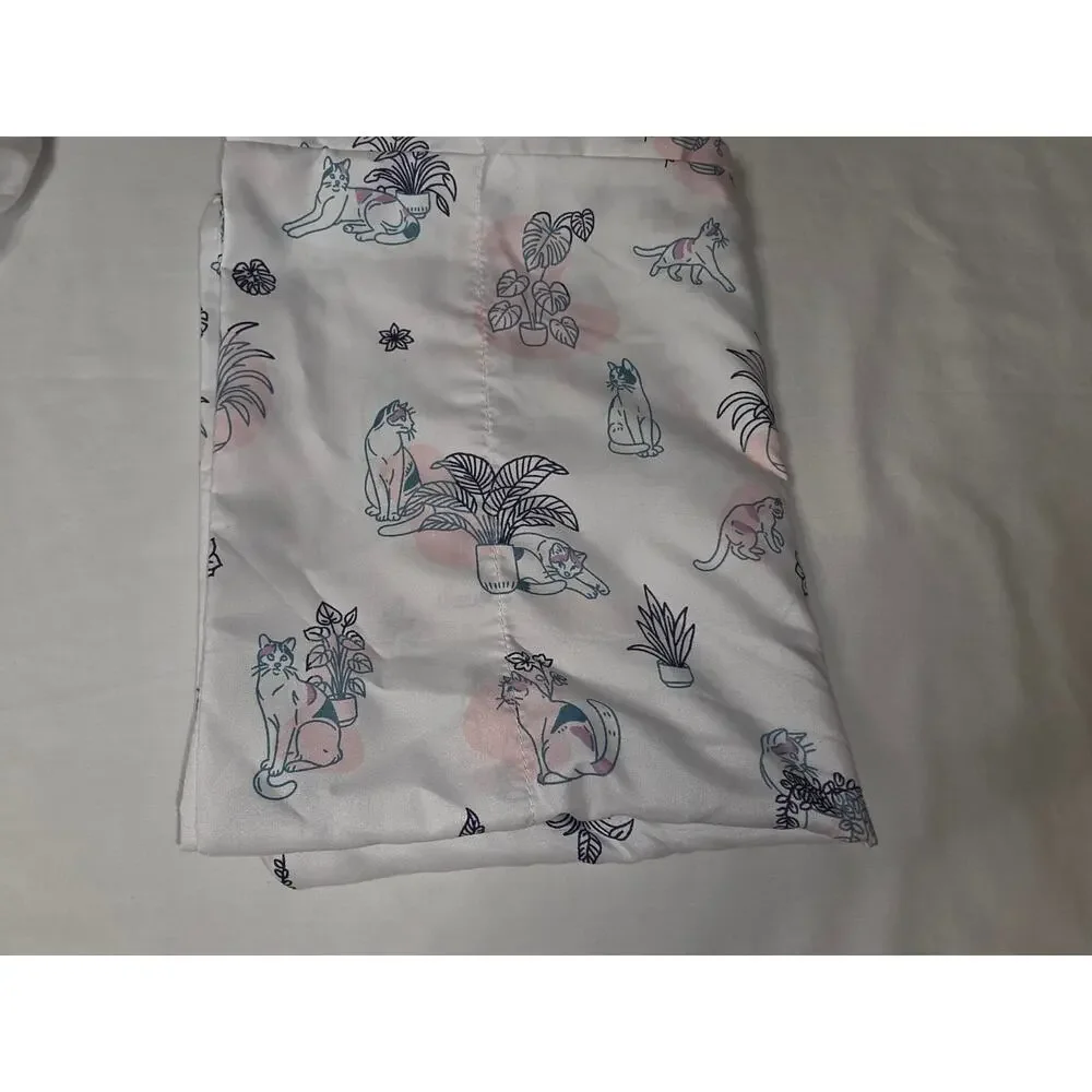 Forever 21 Home Twin XL Sheet Set Cats Plants Pink Teal Dorm Bedding